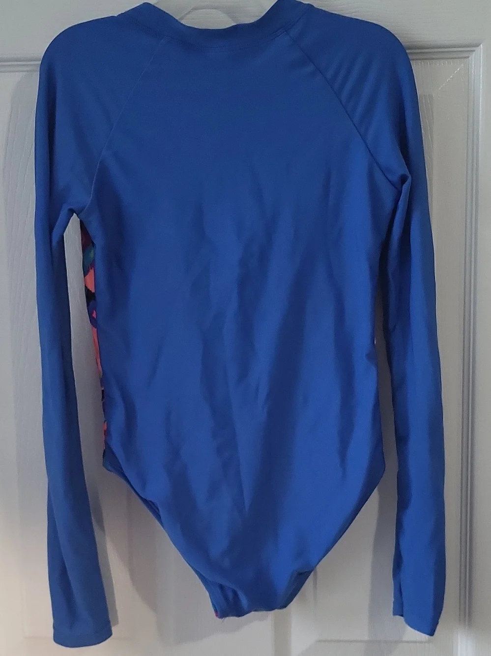 Kids Long Sleeve One-Piece Rash Guard Swimsuit - Bright Multi/Blue